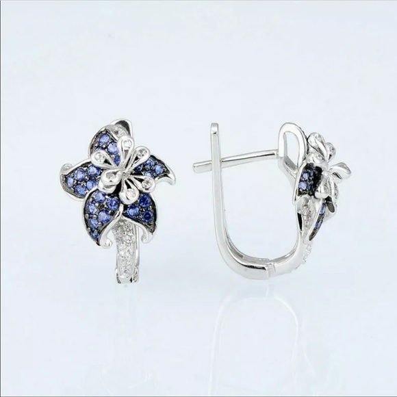 Cute Silver Blue & White Sapphire Earrings - Picture 2 of 3